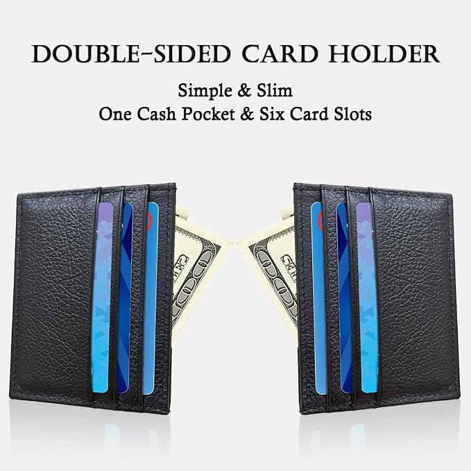 WOXVM Credit Card Holder Wallet RFID Blocking Slim Credit Card Cases Holder Premium Leather Minimalist Front Pocket Small Wallet with 6 Card Slots and 1 Pockets for Men Women (Black) - Image 4