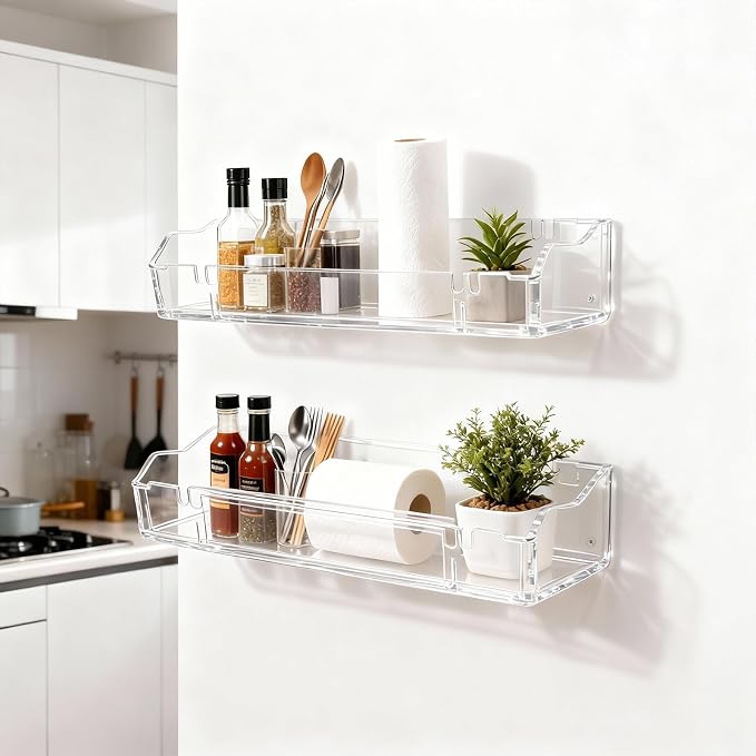 Clear Acrylic Floating Shelves for Wall, 4 Count | Upsimples Floating Stands, Living Room, Bedroom, Kitchen Storage, Bathroom Wall Organizer - Image 3