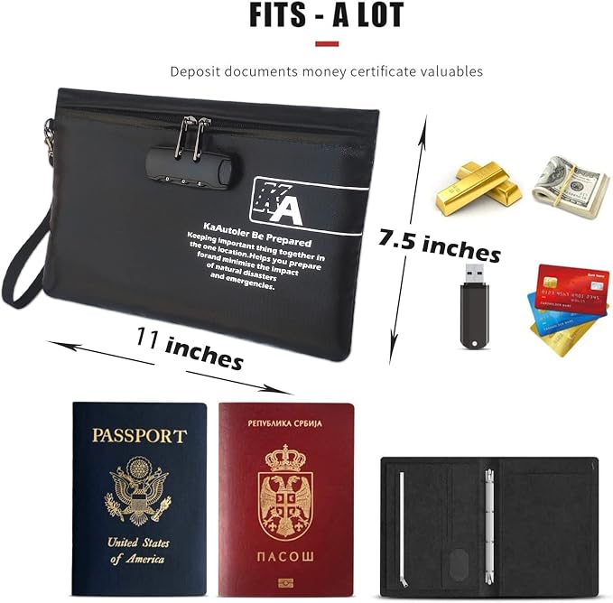 Fireproof Money Bag with Lock KaAutoler Fireproof and Waterproof Cash Bag with Zipper Closure Fireproof Money Pouch Locking Accessories Pouch for Cash (11"*7.5") - Image 3