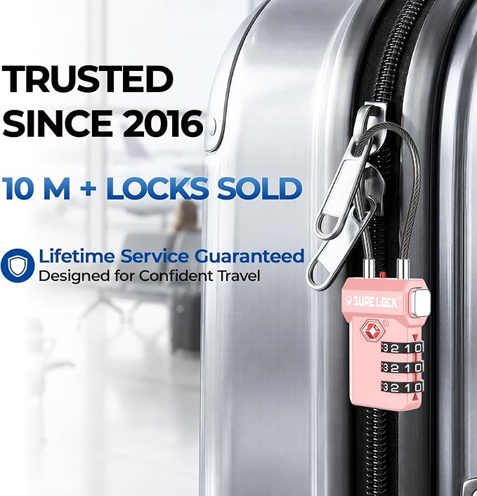 SURE LOCK TSA Approved Luggage Locks with Open Alert Indicator, 3 Digit Combination Cable Travel Lock for Suitcase, Backpack, Gym Locker, Toolbox, Carry On & Travel Bag - Image 5