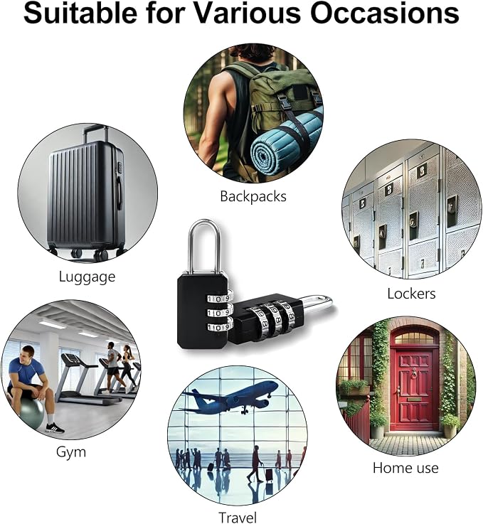 2-Pack Customizable Black Luggage Locks – Set Your Own Combination, Secure Travel Padlocks for Suitcases, Backpacks, and Bags - Image 6