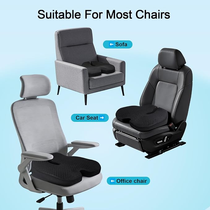 Car Seat Cushion - Premium Gel & Memory Foam Office Chair Cushions for Back,Sciatica,Coccyx,Tailbone Pain Relief, Driver Pillow for Auto, Gaming,Desk, Wheelchair,Truck (Black) - Image 7