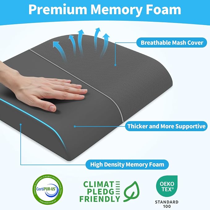TranquilRelax XL Memory Foam Seat Cushion for Office Chair, 3.35-Inch, Gray | Medium-firm Support for Long Sitting, Washable Mesh Cover, Non-slip Base, Perfect for Car Seats & Short Drivers - Image 2