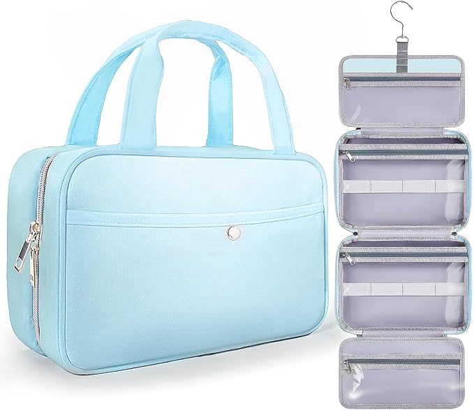 Travel Hanging Toiletry Bag for Women - Waterproof Cosmetic Organizer with Clear Window, Lightweight Bathroom Bags for Essentials, Makeup, Shampoo, Toiletries Blue,Medium by Chakipee