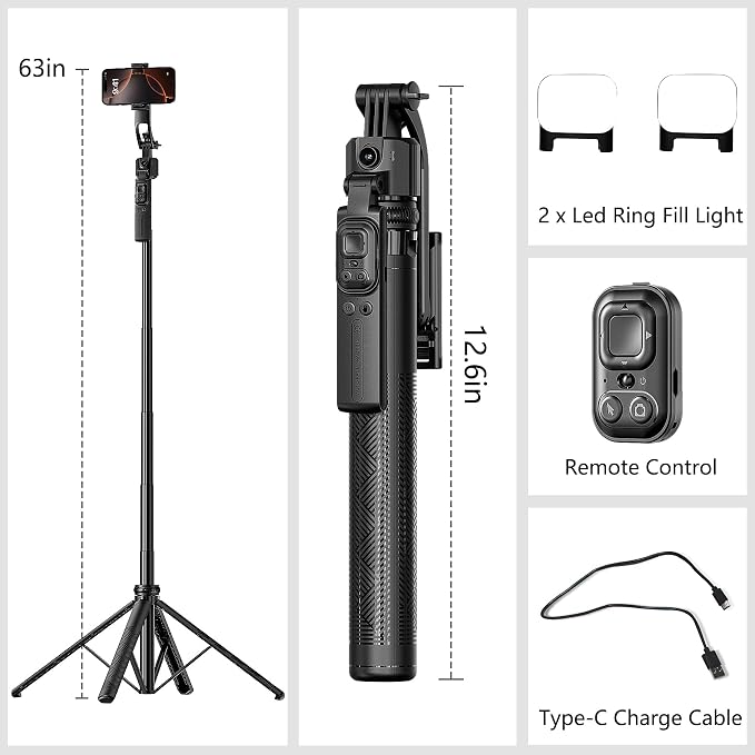 Auto Face Tracking Tripod for iPhone with Light, No APP Needed 63" Tripod | iPhone Stand for Video Recording, Selfie Stick Tripod Follows Your Movement with Remote for Content Creator Vlog Live - Image 6