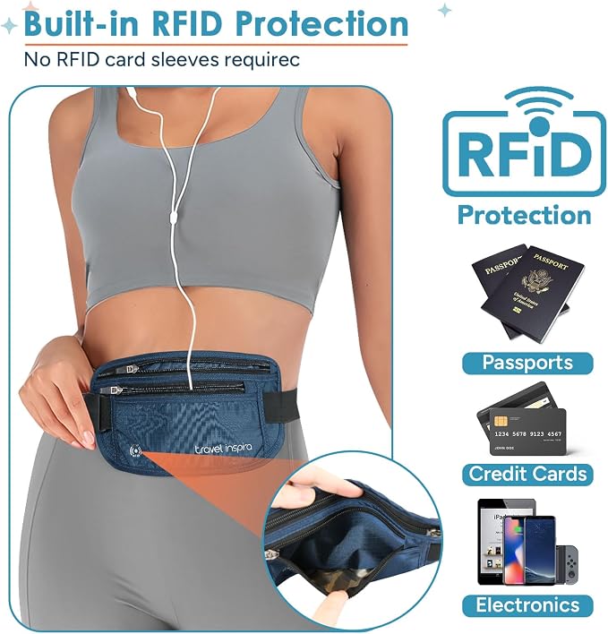 travel inspira RFID Blocking Travel Money Belt with Anti-Thief Zip - Slim Passport Holder and Digital Luggage Scale 110 Pounds, Battery Included - Image 5