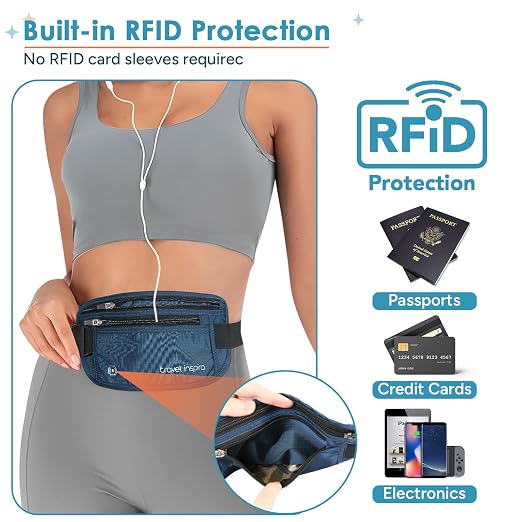 travel inspira Luggage Scale Battery-Free and RFID Blocking Travel Money Belt with Anti-Thief Zip - Slim Passport Holder - Image 6