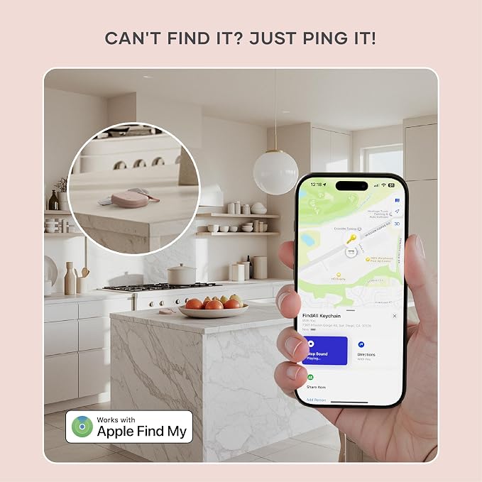 Satechi FindAll Keychain, Find My Compatible, Desert Rose | Bluetooth Tracker, Wireless rechargeable, location tracking, left-behind alerts, loud audible chime, for iPhone, iPad, Mac - Image 4