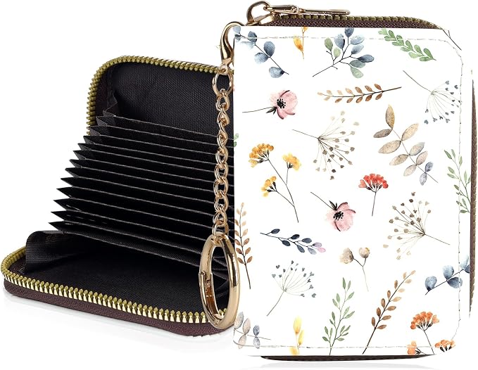 Credit Card Holder for Women,Small Rfid Wallet with Keychain Zipper,Cute PU Leather Card Case Wallet，Accordion Credit Card Wallets Gift,Colorful Floral Print by Unknown