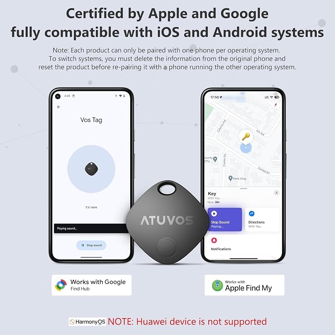 ATUVOS 2026 New Dual System Air Tracker Tag-1 Pack, Compatible with Apple Find My (iOS) & Google Find Hub (Android) [Not for Huawei], Bluetooth Tracker Smart Tag for Keys, Luggage, Backpack, Suitcases - Image 4