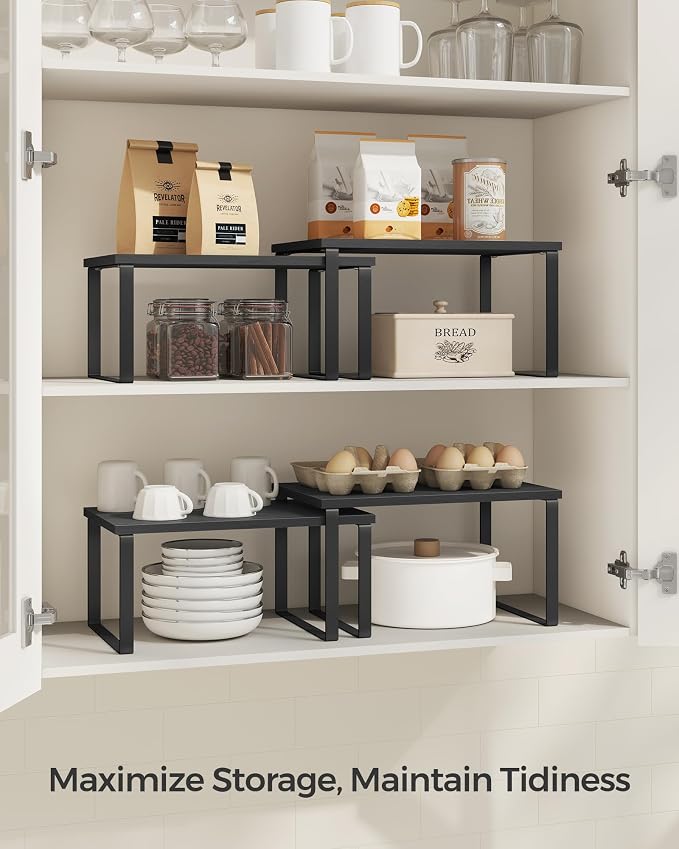 SONGMICS Cabinet Organizer Shelf, Set of 4 Spice Rack, Kitchen Storage | Kitchen Storage, Spice Rack, Steel and Particleboard, Ebony Black and Matte Black, BYSTRO Collection UKCS027B01 - Image 4
