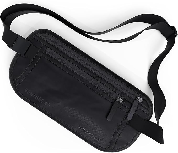 VENTURE 4TH Travel Money Belt, RFID Blocking Passport Holder - Sleek Black by VENTURE4TH