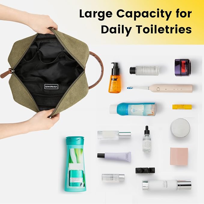 Vorspack Canvas Travel Toiletry Bag for Men, Medium, Green | Water-Resistant Travel Bag for Toiletries, Large Capacity, Organized Compartment, Suitable for Shaving, Grooming, Accessories - Image 6