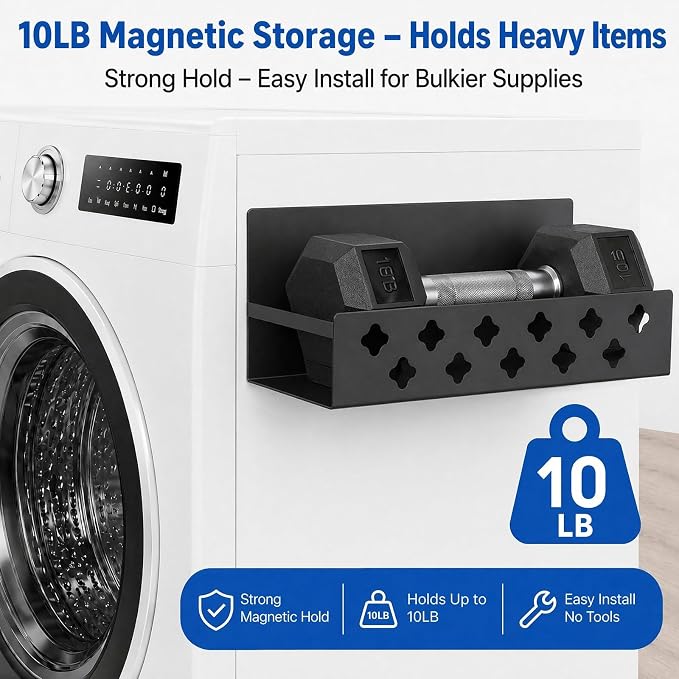 Linidcoud Laundry Room Organization, 2 Pack Magnetic Shelves Laundry Organizer, Strong Multipurpose Magnetic Shelf for Bathroom Kitchen Fridge Organization - Image 7