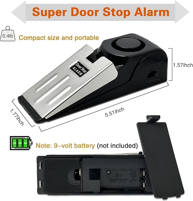 HNHMT 2 Pack Portable Door Stop Alarm, Door Stopper with 120db Loud Security Alarm, Travel Door, Doorstops Wedge Sensors Security Devices for Traveling Apartment Hotel and Home (Black) - Image 4