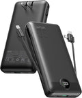 VRURC Portable Charger 20000mAh, Fast Charging Power Bank USB C,4 Output 2 Input Travel Essentials Charging Bank Equipped with LED Display,Built-in Wall Plug and Cables,Phone Charger Battery,Black by Home