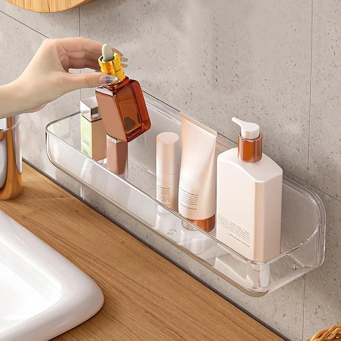 Acrylic Wall Mounted Shower Caddy, Large, Adhesive Bathroom Shelves | 4D" x 12.8"W x 3.3"H, No Drilling Acrylic Shelf, Adhesive Shelf, Bathroom Shelves with Adhesives for Bathroom, Kitchen by Home