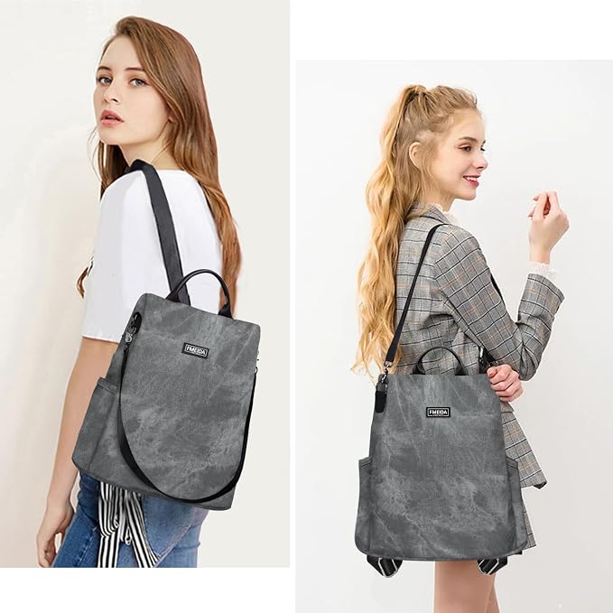 Convertible Backpack Purse for Women Anti Theft Nylon Backpack Grey | Hidden Back Zipper Opening, Compact Travel Size,PU Leather, Daypack for College Work, Fits 13-inch laptop - Image 7
