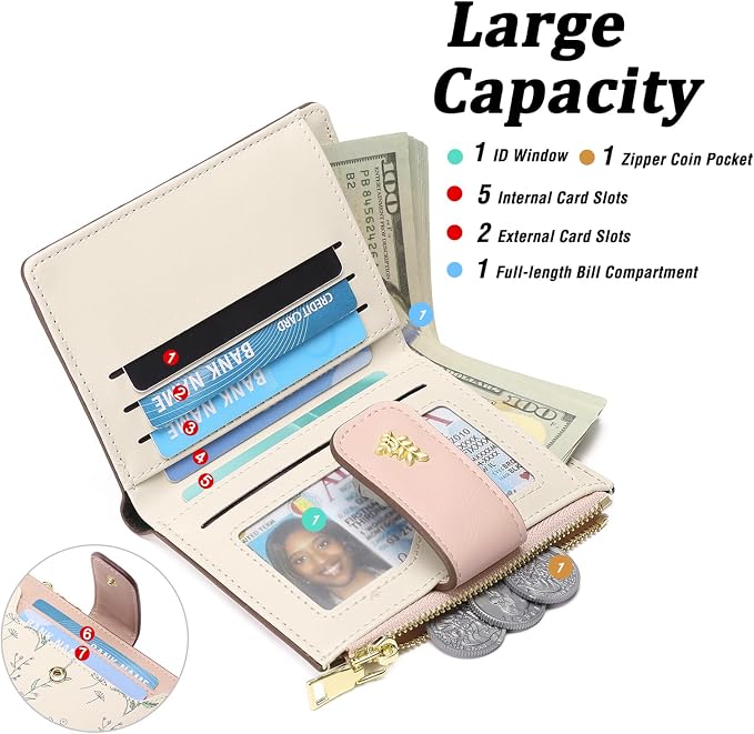 GAEKEAO Small Wallets for Women RFID Blocking Leather Bifold Zipper Pocket Wallet Credit Card Holder with ID Window - Image 2