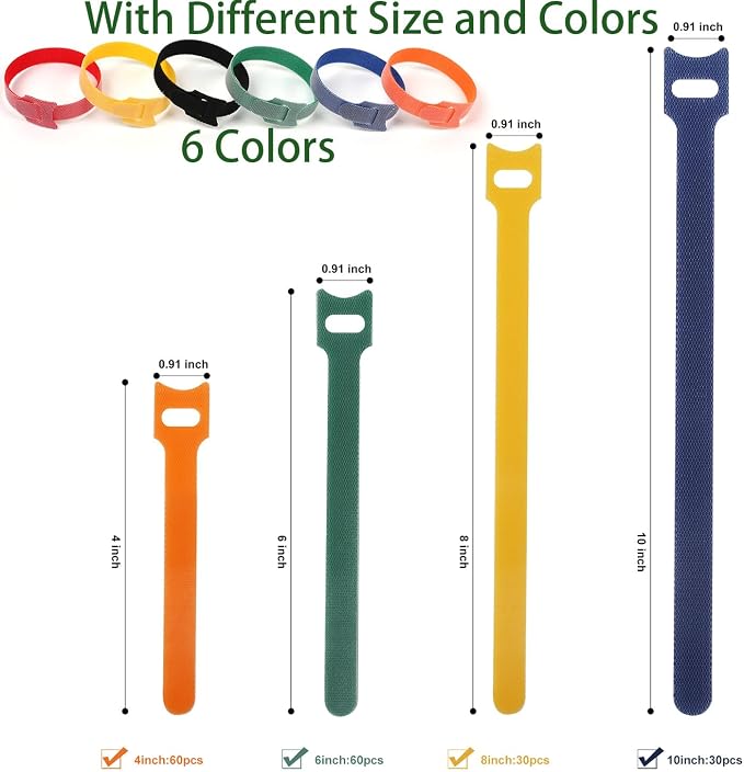 Cable Ties 180PCS, 4+6+8+10 inch Reusable Multi-Colour Cable Ties Wire Ties Cord Organizer Cable Organizer Adjustable Cable Management for Cable Management (4+6+8+10 Inch(Colorful)) - Image 2