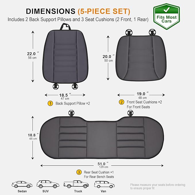 kingphenix 5-Piece Car Seat Cushion Set with Back Support | Memory Foam Car Cushion for Long Driving, Truck, Office Chair, Tailbone and Lower Back Support - Image 5