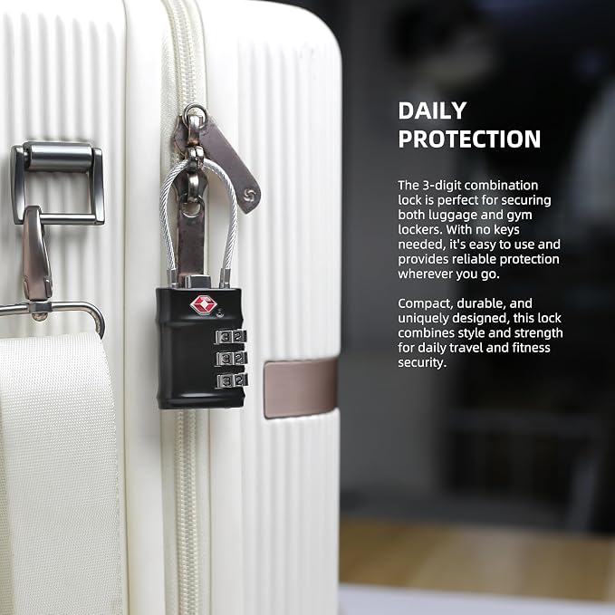 Luggage Locks TSA Approved Travel Essentials, TSA Locks for Luggage, 3 Digit Combination Padlock with Code, Combo Small Padlock for Suitcase, Backpack, Bag Zipper, Locker, Gun Case, 1-Pack - Image 5