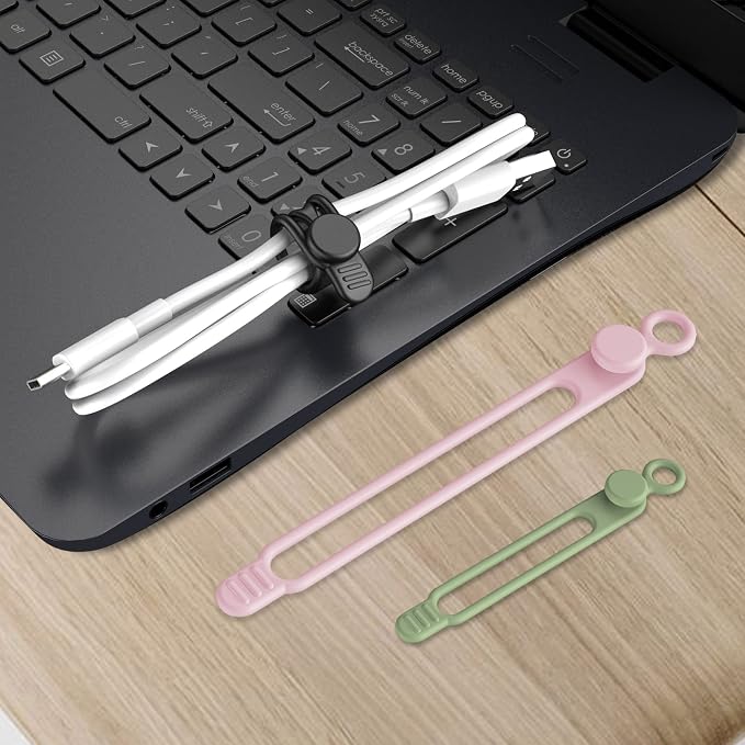 24Pcs Silicone Cable Ties, Cord Organizer Cable Management-2Sizes | Reusable Cord Ties for Electronics, Office Desk Accessories, Home Travel Essentials, Easy to Use, 4.2" and 7.1"-4 Colors - Image 7