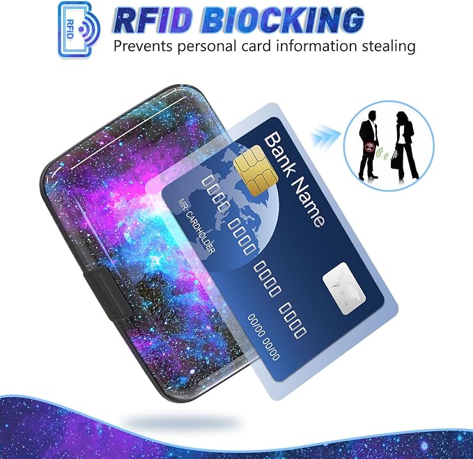 ToLuLu Credit Card Holder Slim Mini RFID Small Aluminum Card Wallet Galaxy | Blocking Metal Business Card Case, RFID Blocking Front Pocket Wallet Hard Case CC Holder for Men Women, Nebula - Image 2
