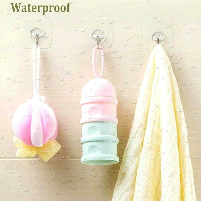 24 Pack Adhesive Wall Hooks 33LB Heavy Duty No Drill Clear Sticky Hooks | Transparent, Waterproof, Self Adhesive, 33lbs Max Load No Damage, For Keys, Bathroom, Shower, Outdoor, Kitchen, Door - Image 4