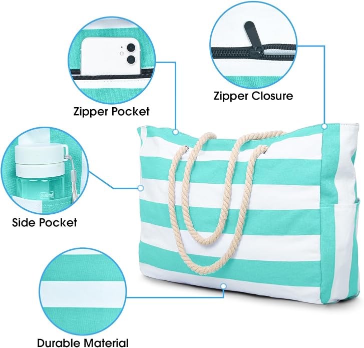 Becokan Beach Bags for Women Large Waterproof Beach Tote Bag Zipper Beach Bags Waterproof Sandproof Swim Pool Bag Large Tote - Image 4