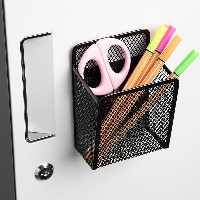 Magnetic Pen Holder - Mesh Locker Cups, Black | Strong Magnet Storage Marker Pen Pencil Organizer for Refrigerator, Whiteboard,Locker Accessories - Image 5