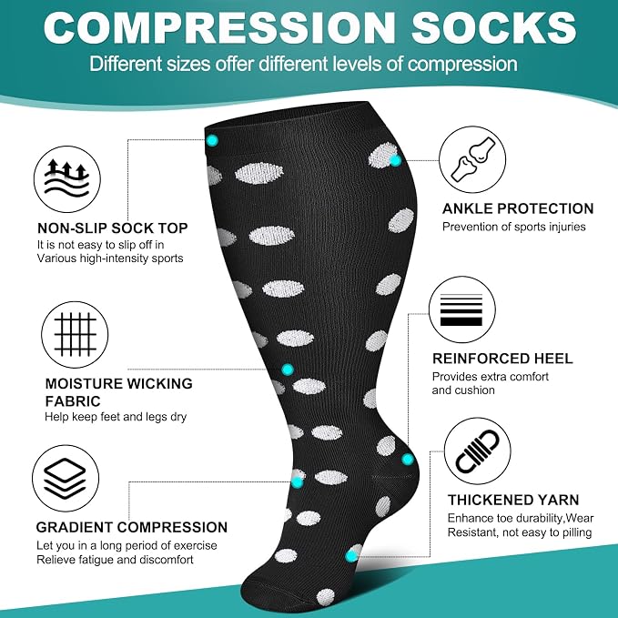 Genovega 3 Packs Wide Calf Compression Socks for Women Men Knee Hight S/M-4XL for Gifts - Image 3