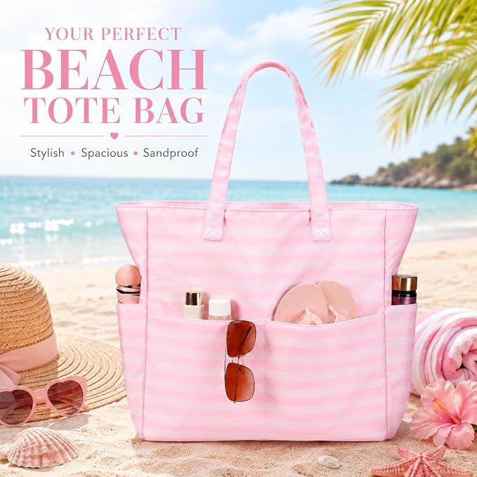 LEDAOU Large Beach Bag for Women, Waterproof Sandproof Tote Bag with Zipper | 36L Pool and Swim bag with Zipper, Wet/Dry pocket and 7 Pockets for Beach Days, Cruises, Vacations and Family travel - Image 7
