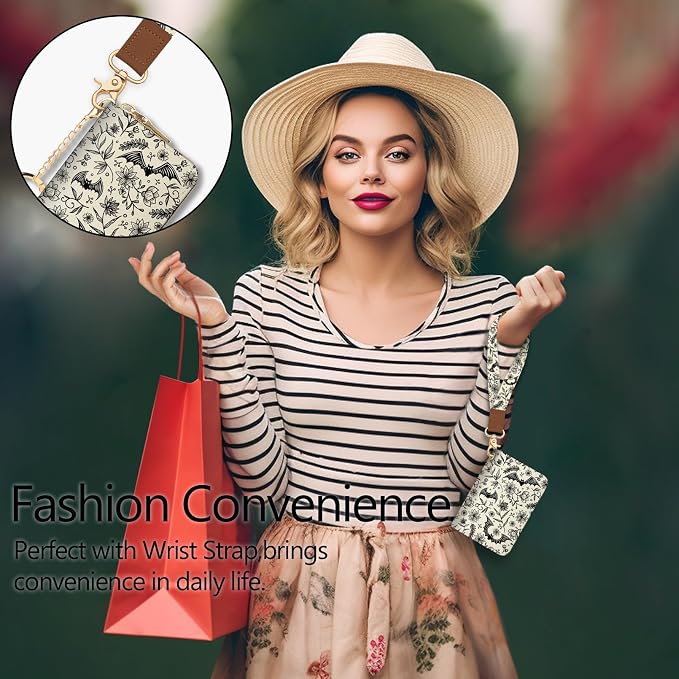 Blusabaca Women Credit Card Holder, Small RFID Wallet with Wristlet Strap | Removable Keychain, Case with Zipper, Vegan PU Leather, Cash Coin Pocket, Business Accordion Purse, Ladies Female Gift - Image 2