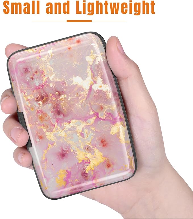 Rimilak Aluminuml Credit Card Holder,Pink Gold Mable | Mini Credit Card Wallet RFID Blocking Slim Metal Hard Case for Women Men - Image 3