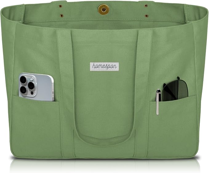 HOMESPON Large Canvas Tote Bag, Magnetic Work Laptop Pack for Women | Everything Bag, Multi Pockets, Internal Laptop Sleeve by HOMESPON