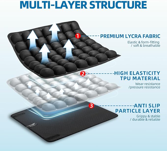 Inflatable Seat Cushion, Airplane Seat Cushion for Long Flights, Travel Cushion for Pressure Relief, Ergonomic Car Seat Cushion Without Air Pump, Air Cushion Seat for Wheelchair, Travel - Image 4