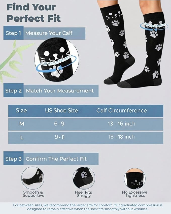 Compression Socks for Women 15-20 mmHg, Viscose from Bamboo, 3-Pair Knee High for Flying, Work & All-Day Comfort - Image 5