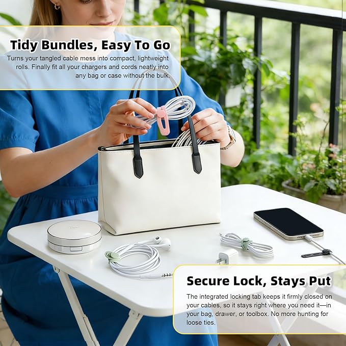 Silicone Cable Ties Reusable, Multipurpose Cable Management Organizer, Adjustable Fastening Cable Straps with Locking Buckles, High Elasticity Cord Organizer, Travel Essentials, 7 Colors - Image 7