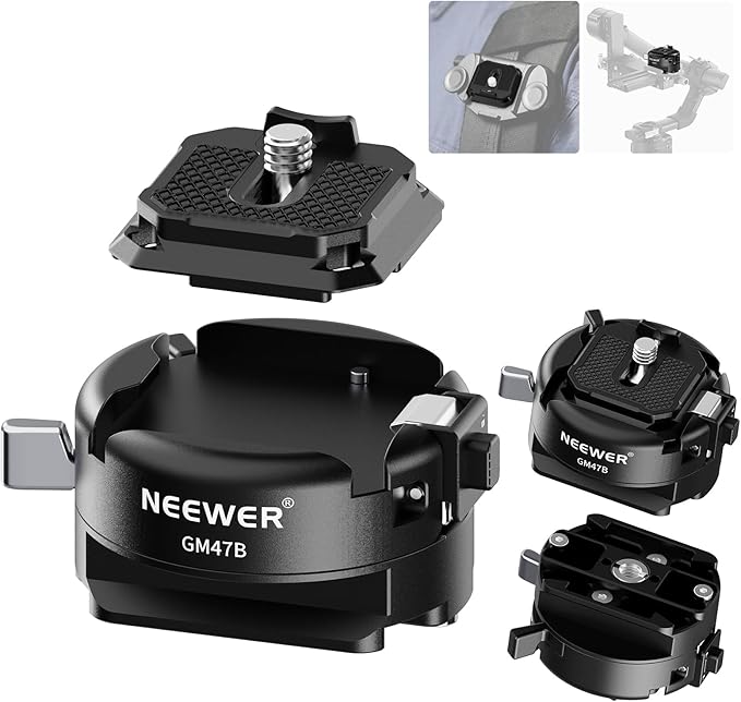 NEEWER GM47B Quick Release Plate Kit, Anti Twist Auto Lock Square QR Camera Tripod Mount Adapter & Clamp Base Compatible with DJI Ronin RS 4 Pro RS 3 RS 2 Compatible with PD by Neewer