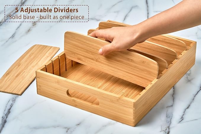 Large Bamboo Food Container Lid Organizer for Kitchen Cabinet (Pack of 3) - Image 3
