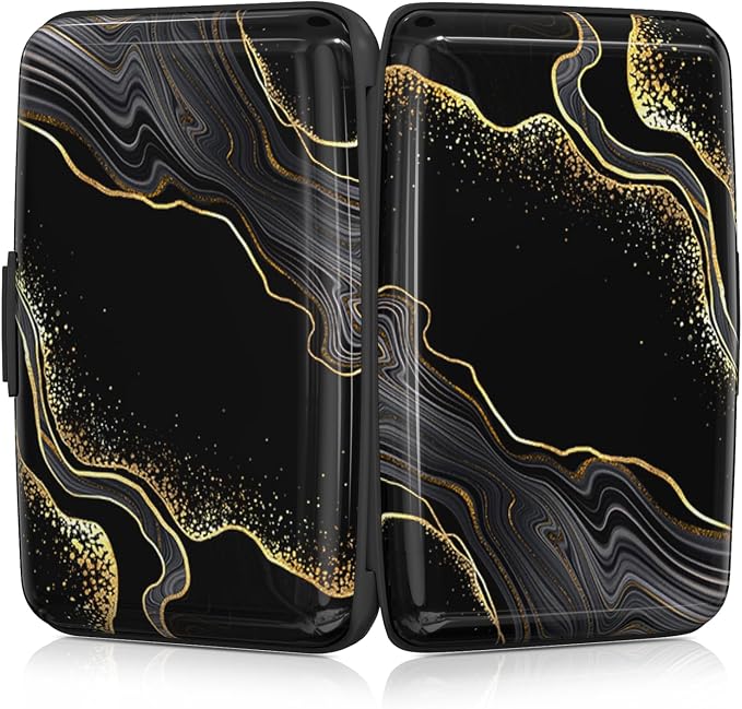 Rimilak Aluminuml Credit Card Holder,Black Gold Mable | Mini Credit Card Wallet RFID Blocking Slim Metal Hard Case for Women Men - Image 5