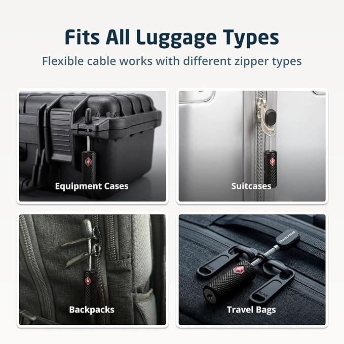 TSA Approved Locks for Luggage with Keys, Secure Travel Locks | Durable, Flexible Cable, Zinc Alloy Body, Easy to Use, Compact, for Suitcases, Backpacks, Cases, Zippers, 2-Pack, Black - Image 7