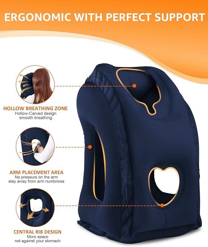 Sunany Travel Pillow, Inflatable Neck Pillow Used for Airplanes/Cars/Buses/Trains/Office Napping with Eye Mask/Earplugs (Blue) - Image 3