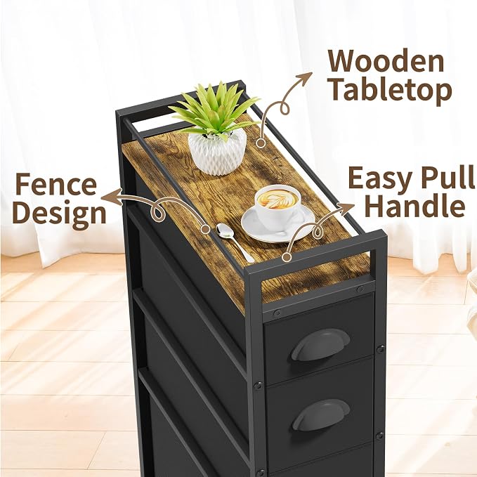 LASZOLA Narrow Cabinet Slim Storage Cart for Bathroom Small Space, Black | 4 Tiers Skinny Rolling Organizer Shelf with Sturdy Fabric Drawers, Lightweight Mobile on Wheels, Between Washer and Dryer - Image 6