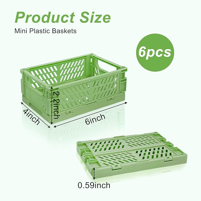 6 Pack Mini Foldable Small Plastic Baskets for Organizing and Storage，Collapsible Storage Crates,Mini Bins for Home Kitchen Bedroom Bathroom Office (Green, Small 6x4x2.2) - Image 2