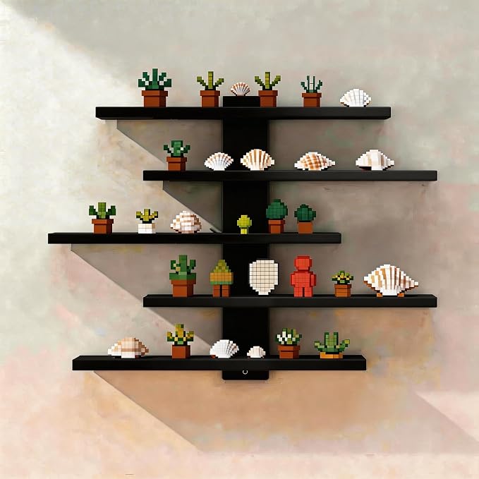 No Drill Floating Shelf for Wall, 5-Tier Wall Mounted Organizer, Damage-Free Display Shelf for Collectibles, Figures, Bathroom Kitchen Storage, Black by Frawenleco