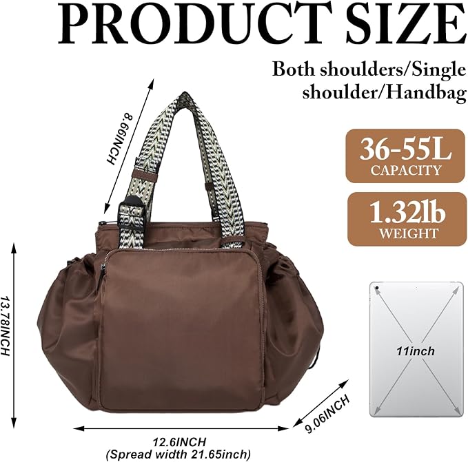 Travel Tote Bag for Women Men | 36-55L Expandable Weekender Overnight Bag, Luggage Sleeve, Water Resistant Gym Duffel Bag - Image 3