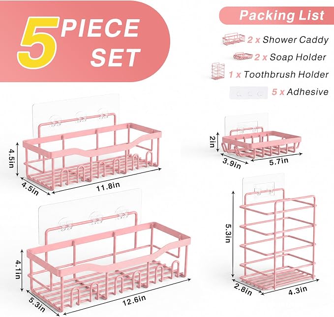 EUDELE 5-Pack Rustproof Stainless Steel Shower Caddy – No Drill Adhesive Bathroom Organizer with Large Capacity, Spacious Shower Shelves for Inside Shower, Kitchen & Home Decor Storage-XL Size - Image 6