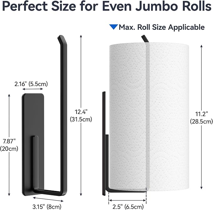 Heavy-Duty Magnetic Paper Towel Holder for Jumbo Rolls, Black | For Kitchens, Garages, RVs, Washing Machines, BBQ Carts, Fridge Sides & Grills - Image 3